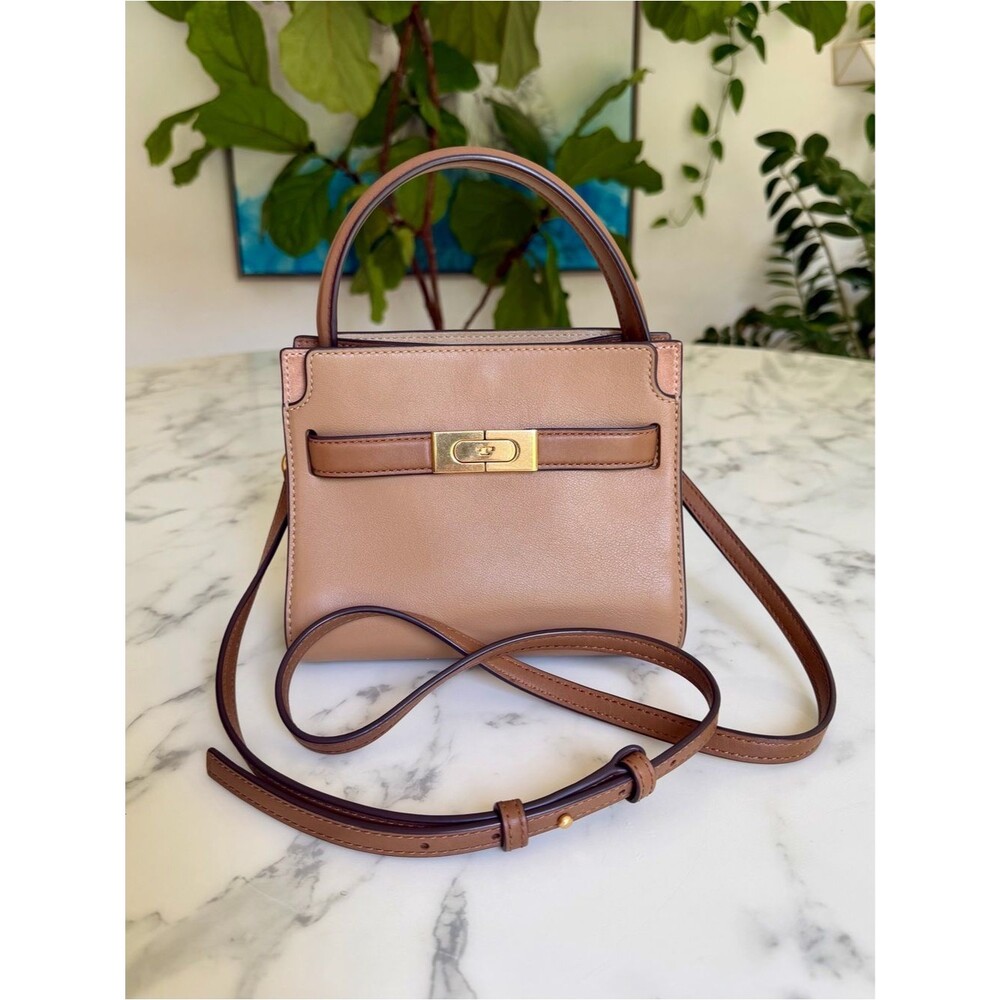 Tory Burch Petite Lee Radziwill Double Bag Tiramisu Tan Leather Crossbody Mini